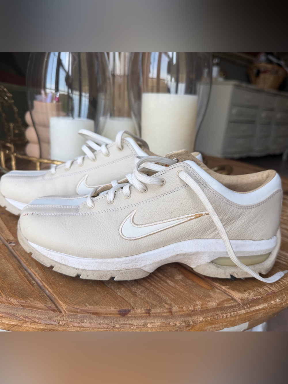 Nike Air Golf Giddy Up Women’s 6.5 Tan Cream Leather Spiked Golf Shoes